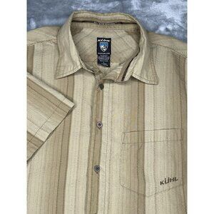 Kuhl Shirt Mens Large Tan Textured Stripe Metal Buttons Outdoor Button Up Camp